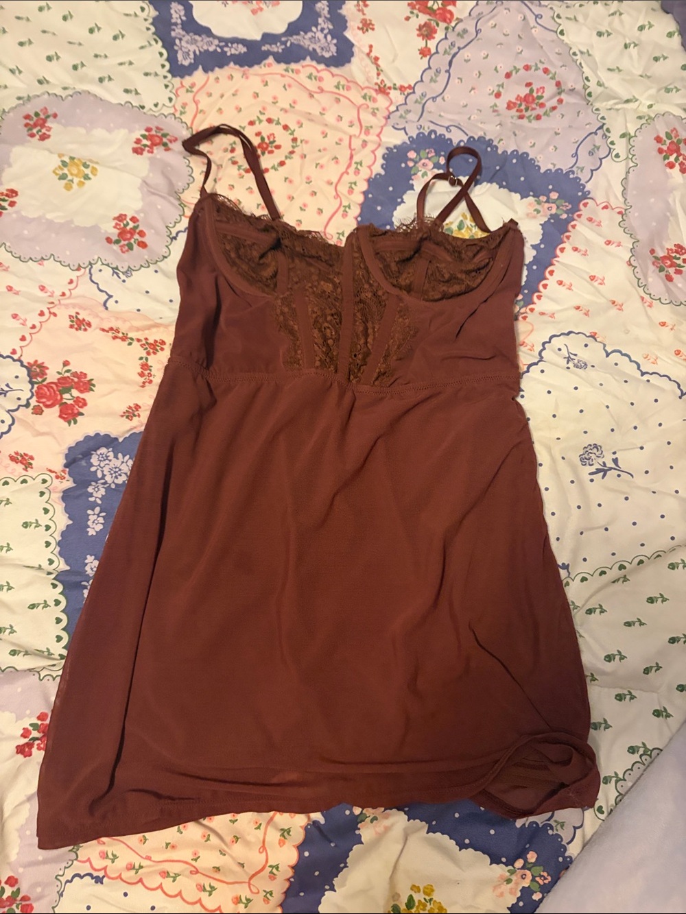 Urban Outfitters Lace-Trim Slip Dress in Brown